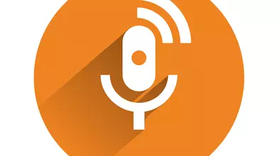 illustration orange circle with white microphone